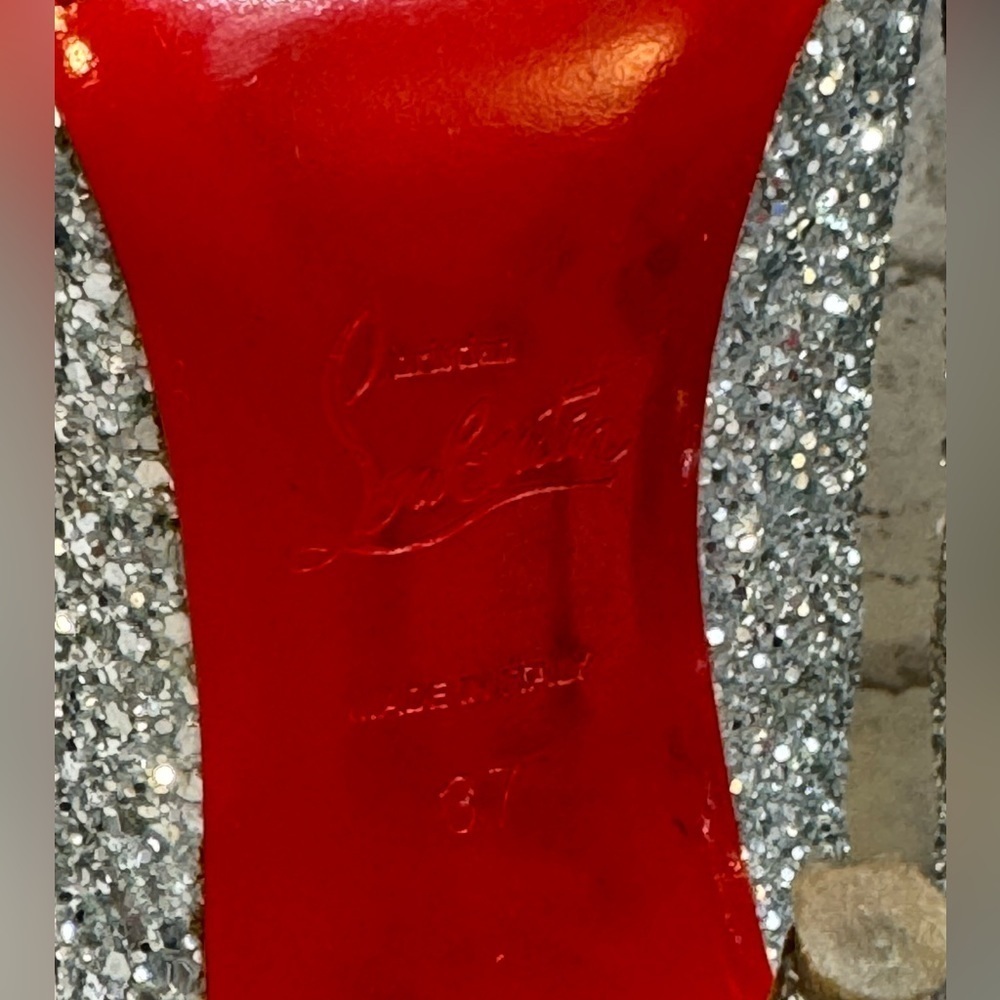 Christian Louboutin Metallic Silver Coarse Glitter Lady Lynch Pumps Size 37 US 7 - Picture 11 of 13